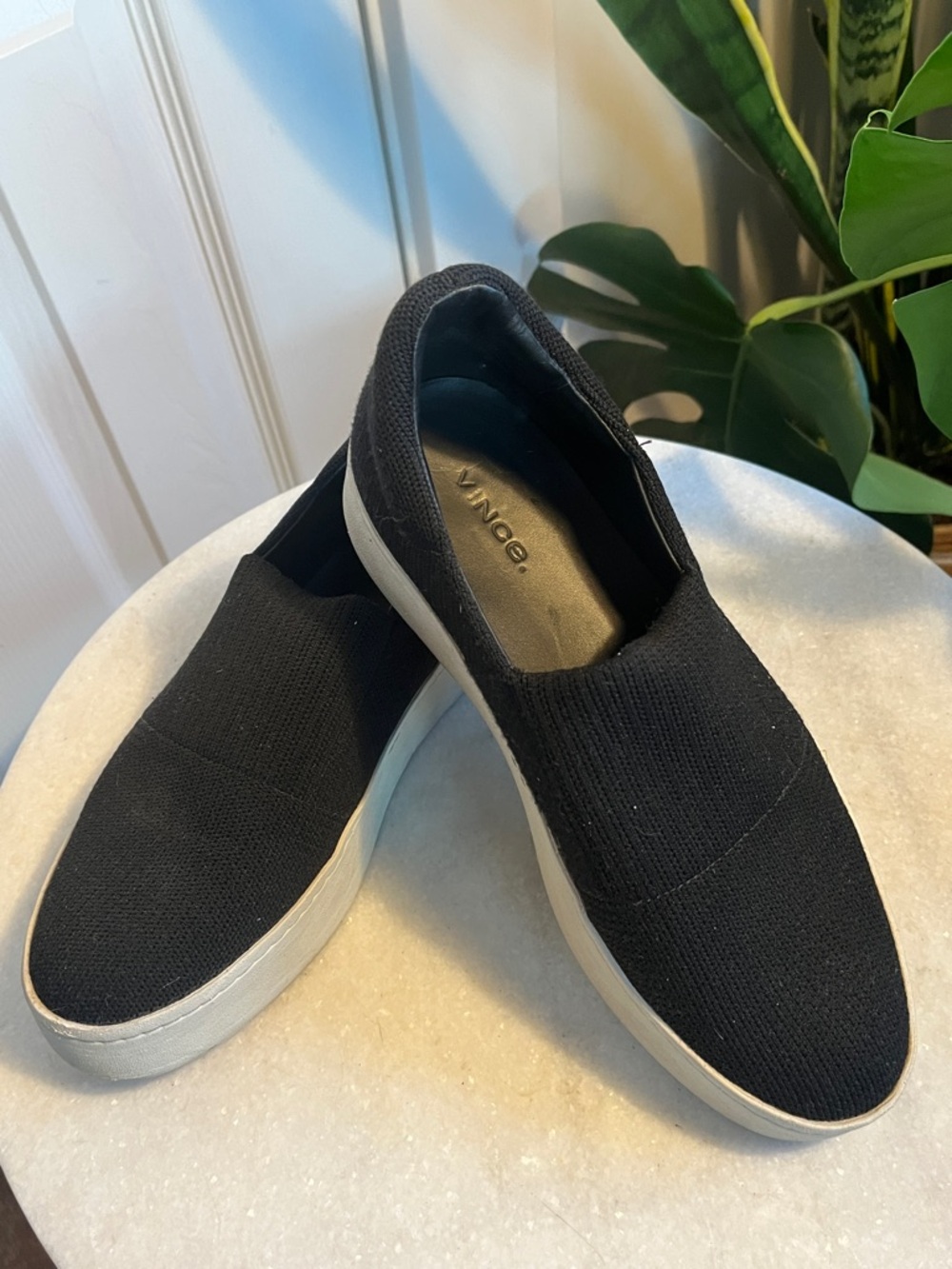Vince Black Knit Slip-On Knit Platform Sneakers with White Sole